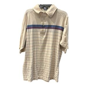 Hogan Polo Shirt L‎ – Tan Blue Purple Stripes, 4-Button, 90s Style